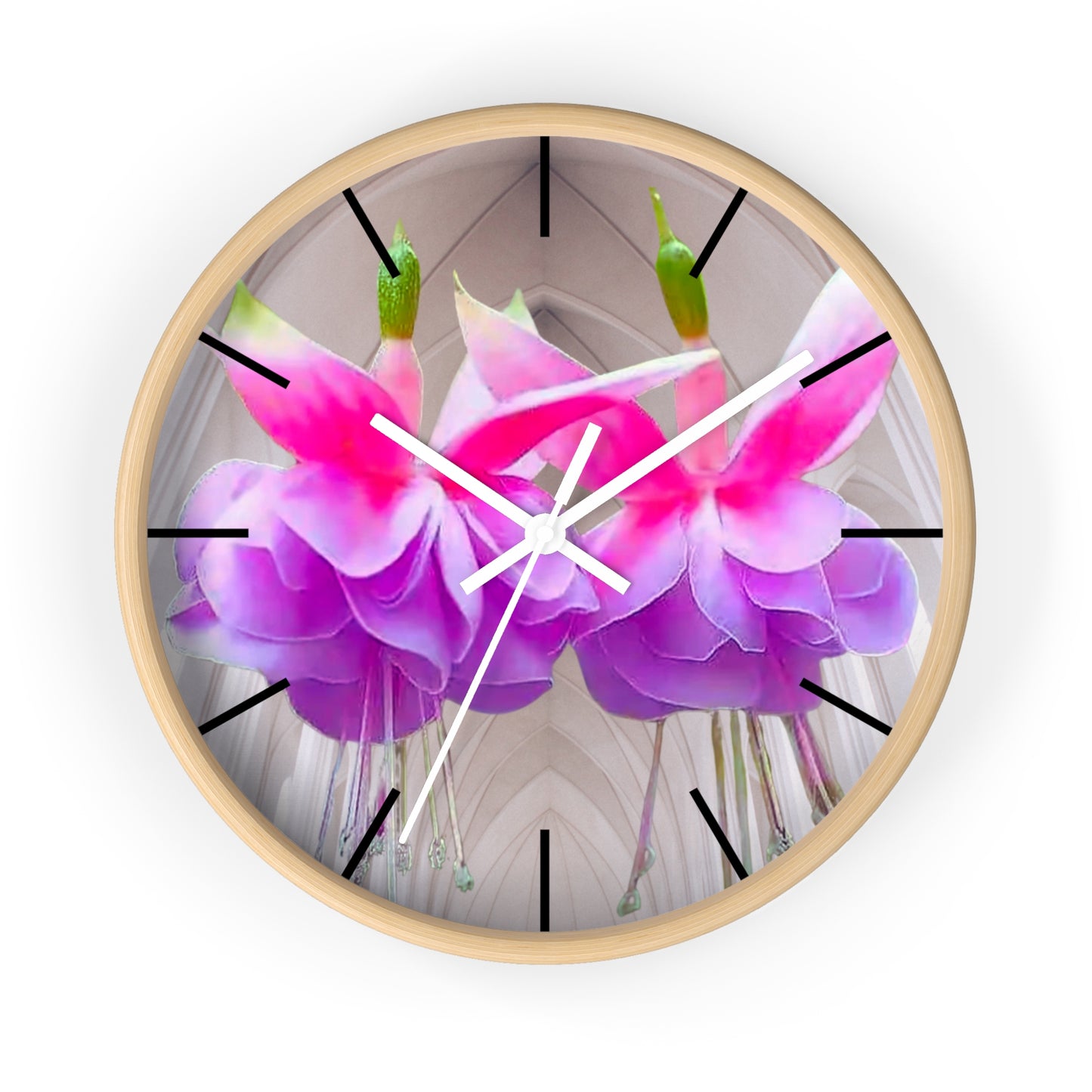 Wall Clock, Two Pink Fuchsias / Gothic, Hands/Base Variants