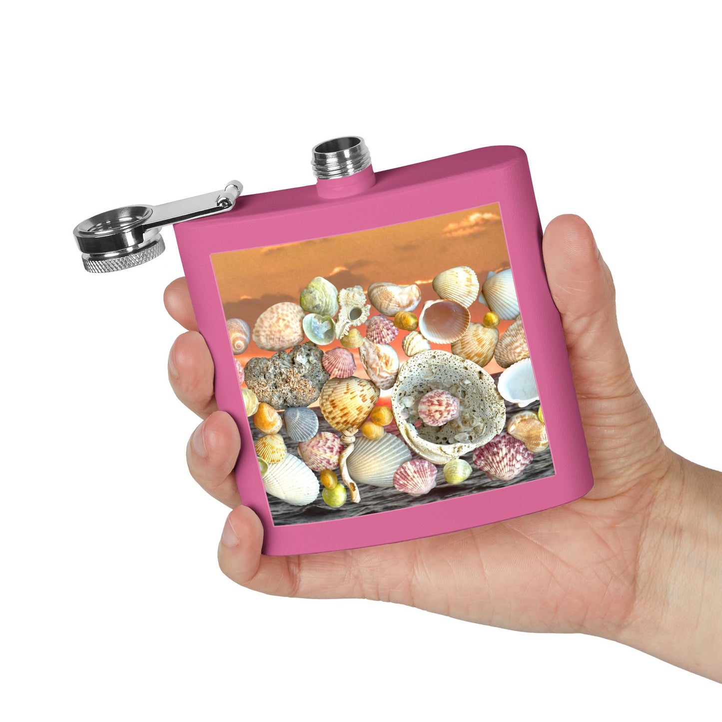 Tropical Stainless Steel 6 oz. Flask, Many Colors  – Sky/Ocean Seashell Collection