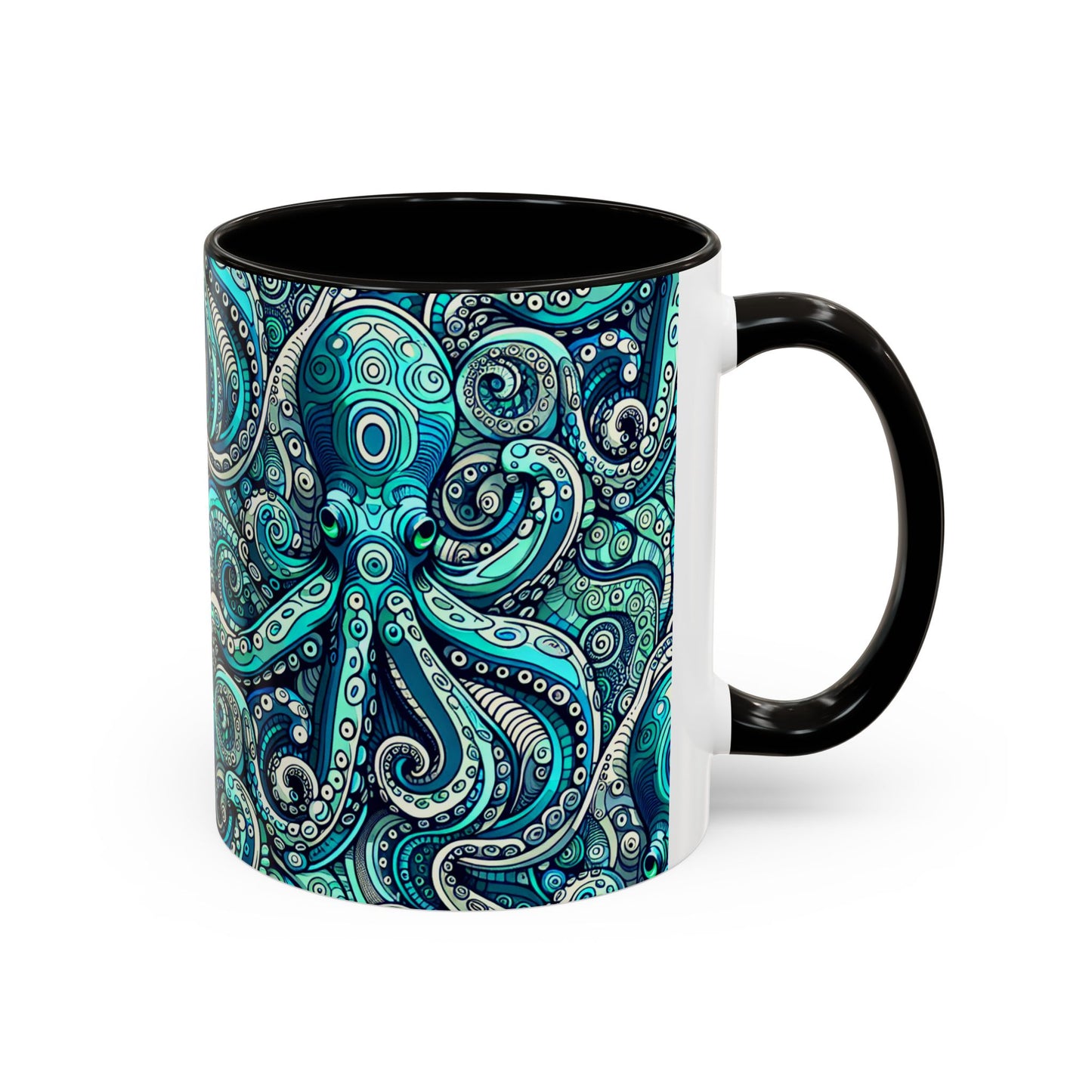 Accent Color Coffee Mug, Many Colors - 11oz & 15oz / Aqua Octopus