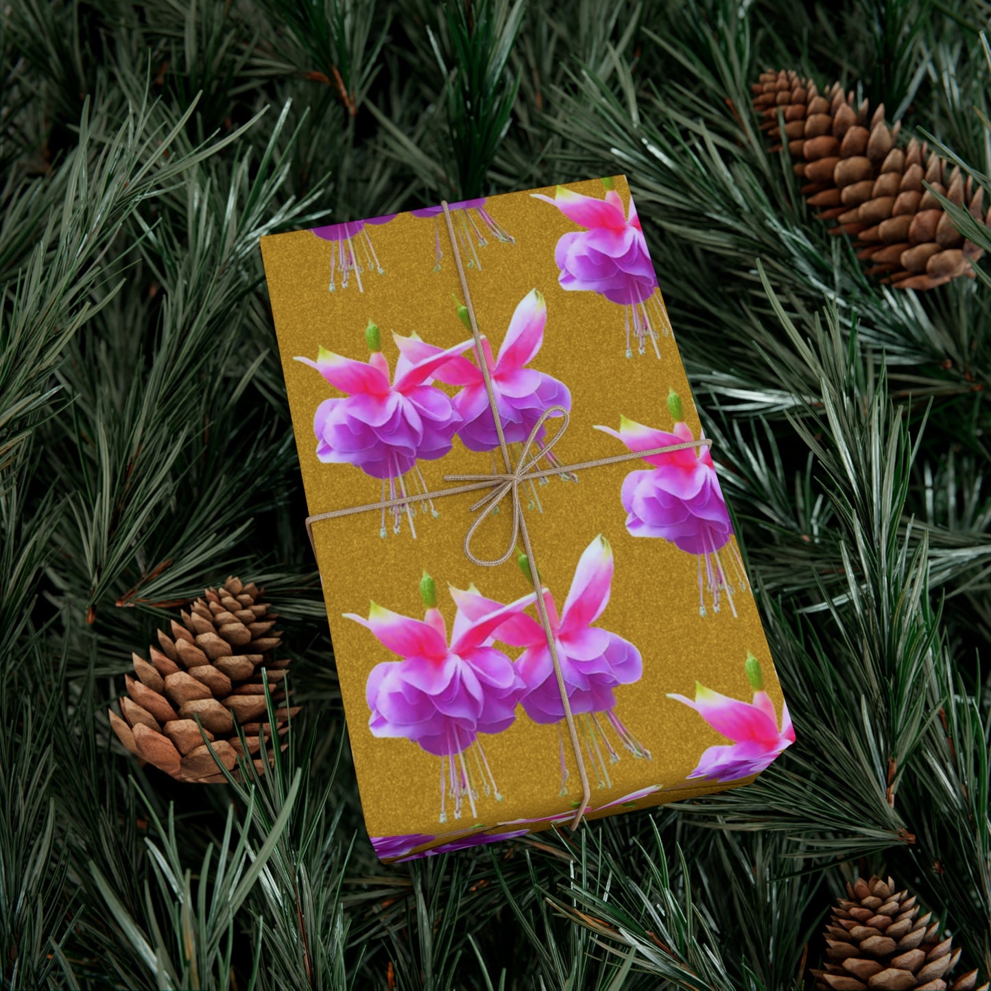 Gift Wrap Papers, Two Pink Fuchsias / Gold