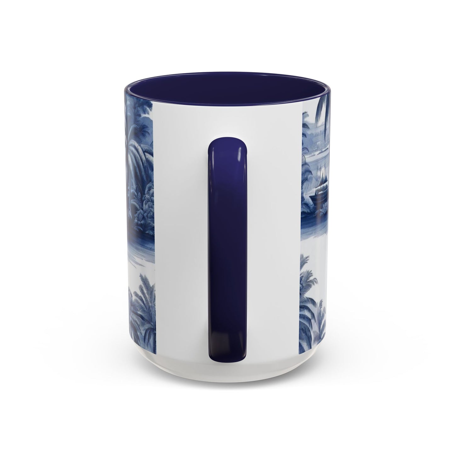 Accent Coffee Mug (11, 15oz), 8 Colors - Tropical Toile Blue/White