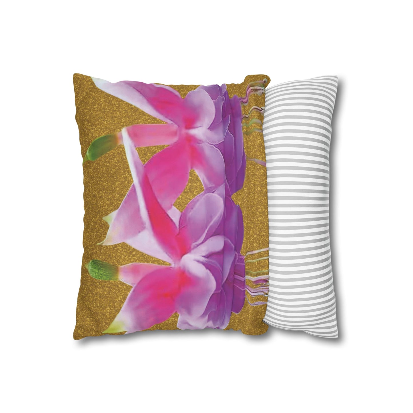 Faux Suede Square Pillowcase - Two Fuchsias, Gold Dust