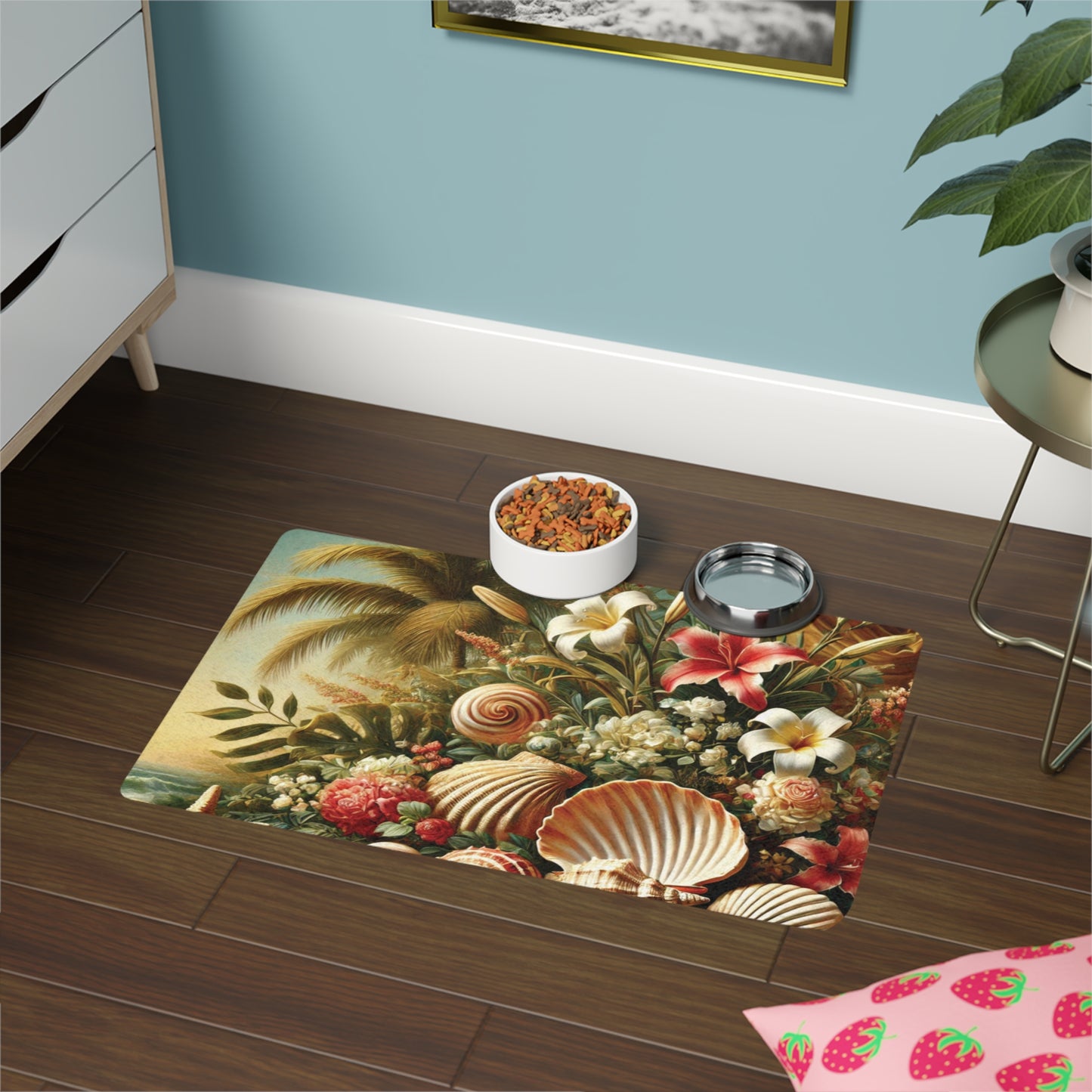 Pet Food Mat (12x18) - Shell and Flower Tablescape