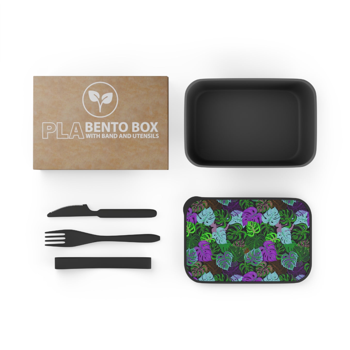 Bento Box with Utensils - Monstera Party