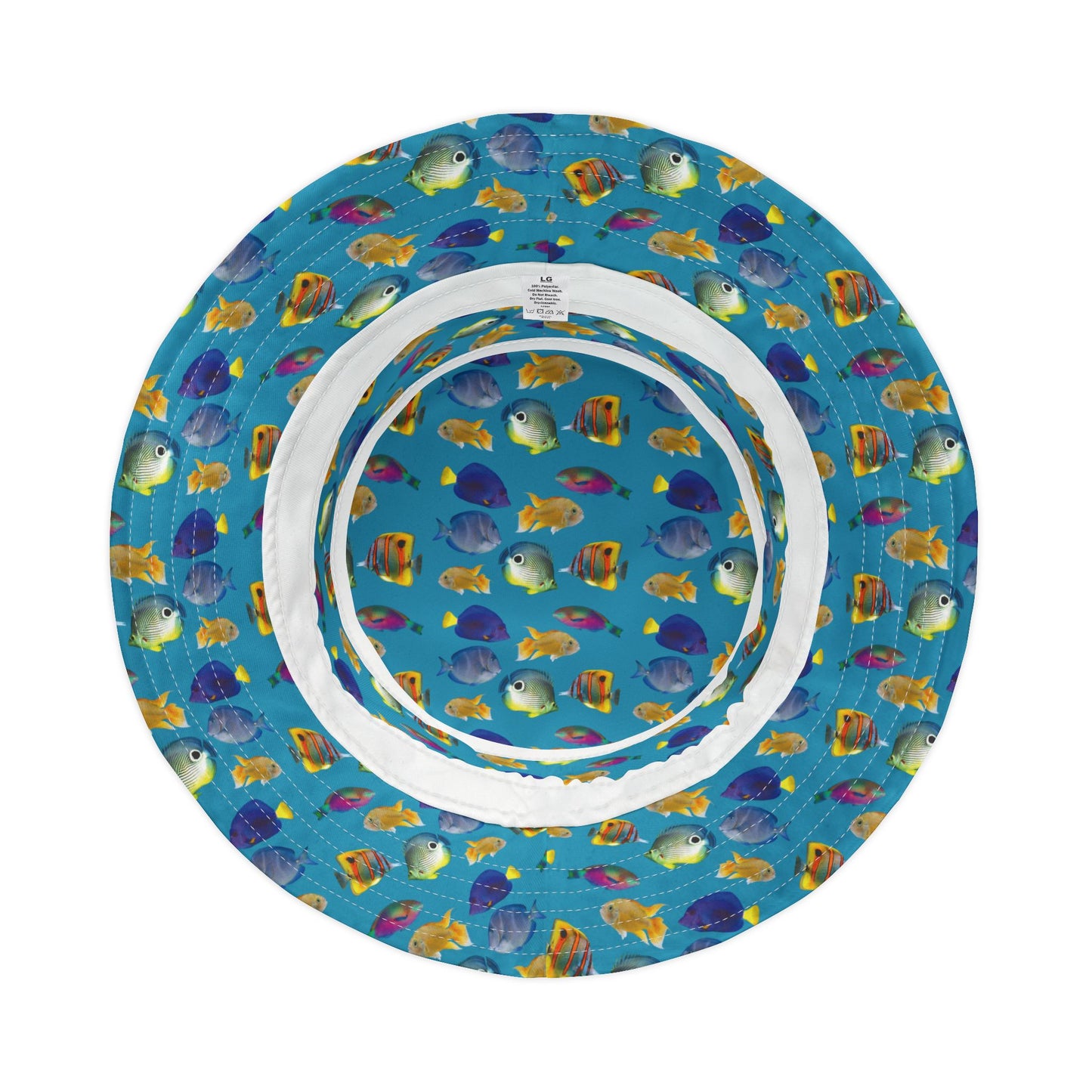 Tropical Polyester Bucket Hat, 2 Sizes - School of Fish / Turquoise