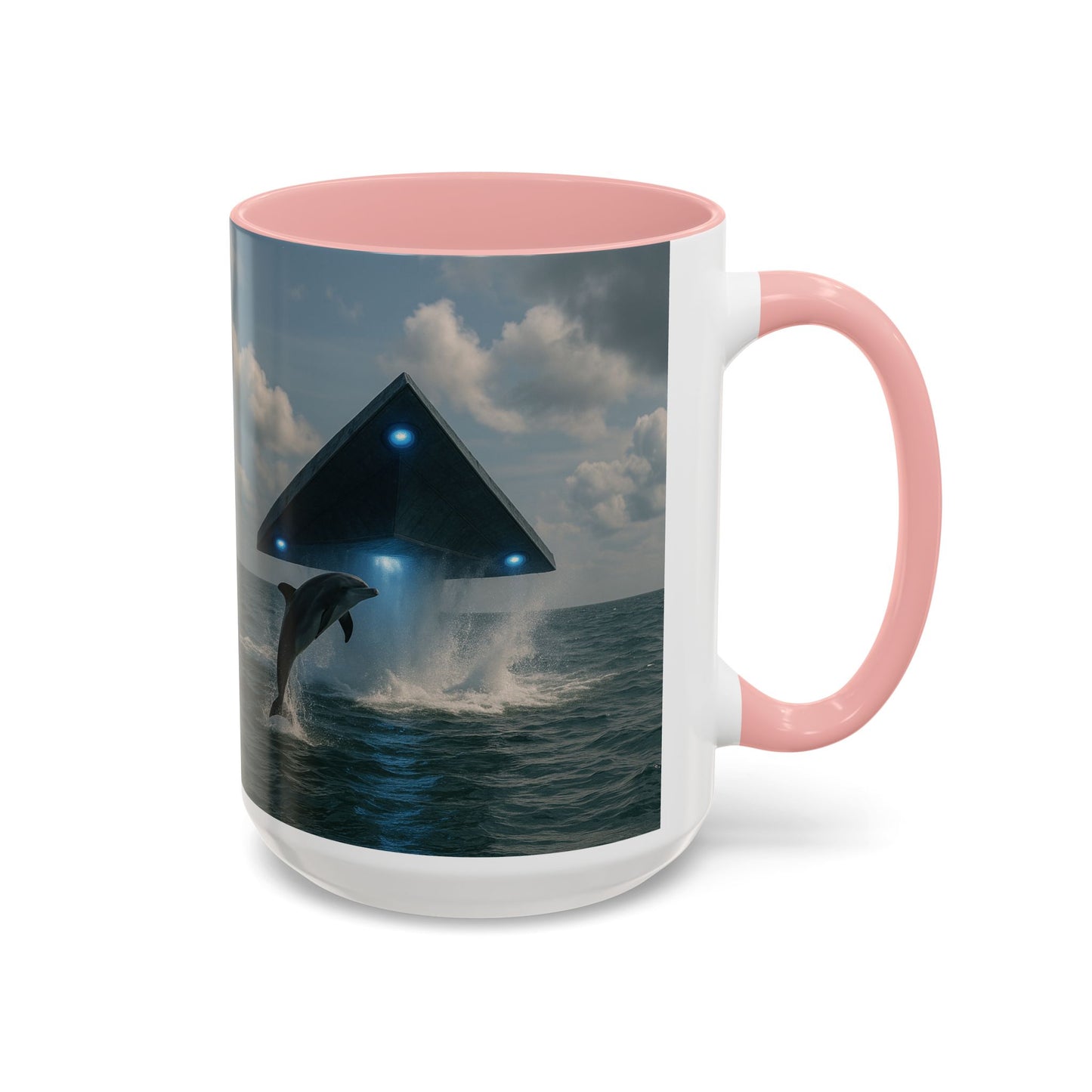 Accent Coffee Mug (11, 15oz), 8 Colors - UFO and Dolphin