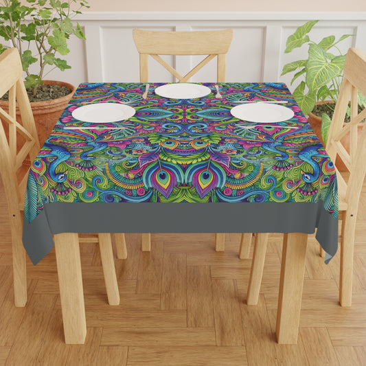 Peacock Prism/Dk. Grey ~ Square Tablecloth, 55" x 55"
