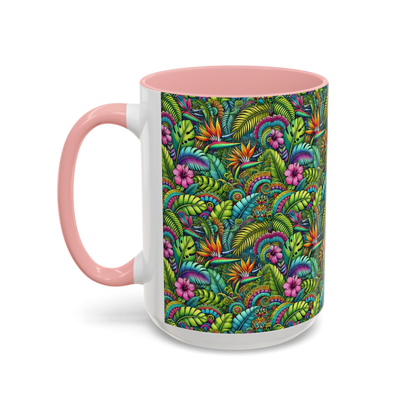 Accent Color Coffee Mug (11, 15oz), Rainforest Blooms, Various Colors