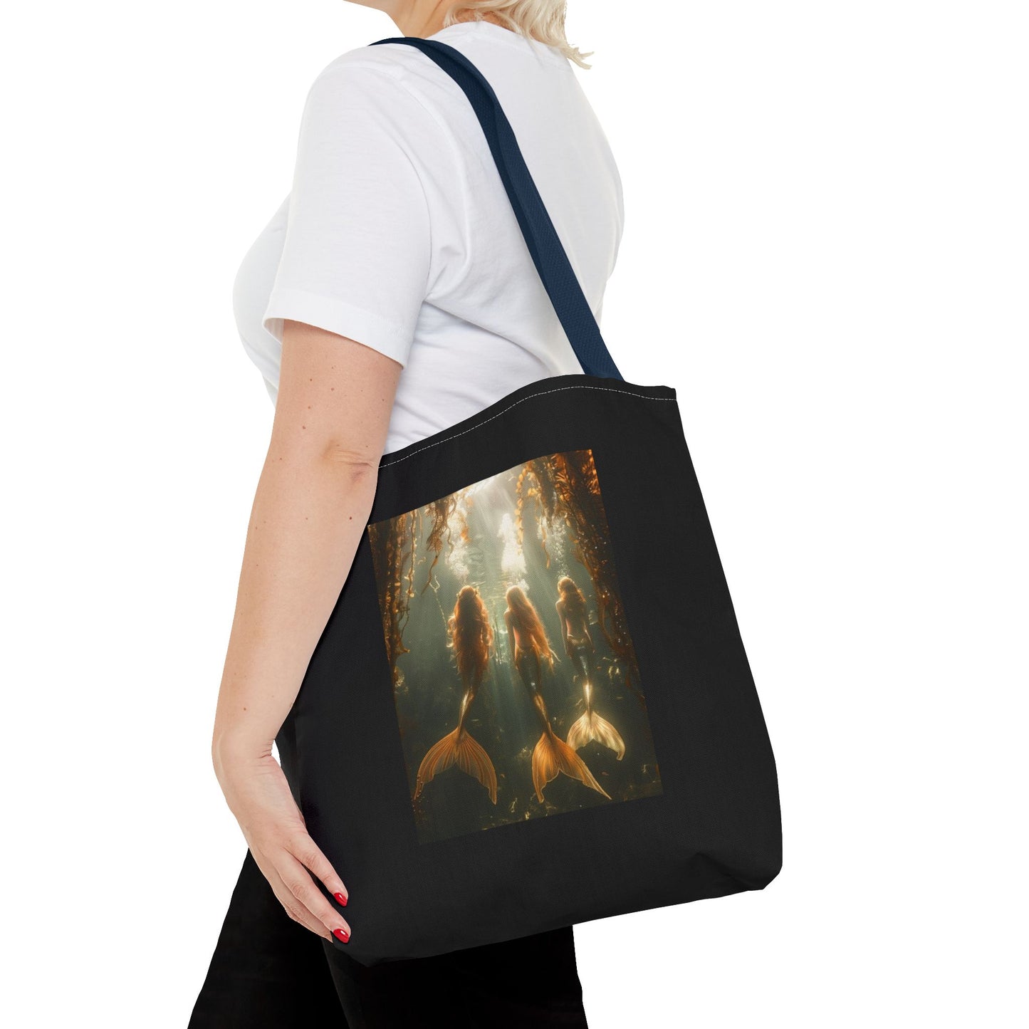Three Mermaid Sisters, Black Tote Bag - 3 Sizes