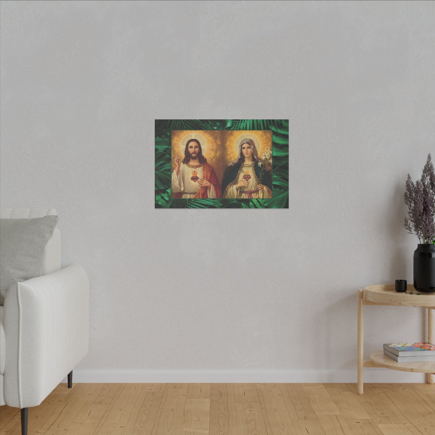 "Tropical Rainforest Jesus and Mary" Religious Canvas Artwork - Stretched Canvas Print / Byzantine Icons