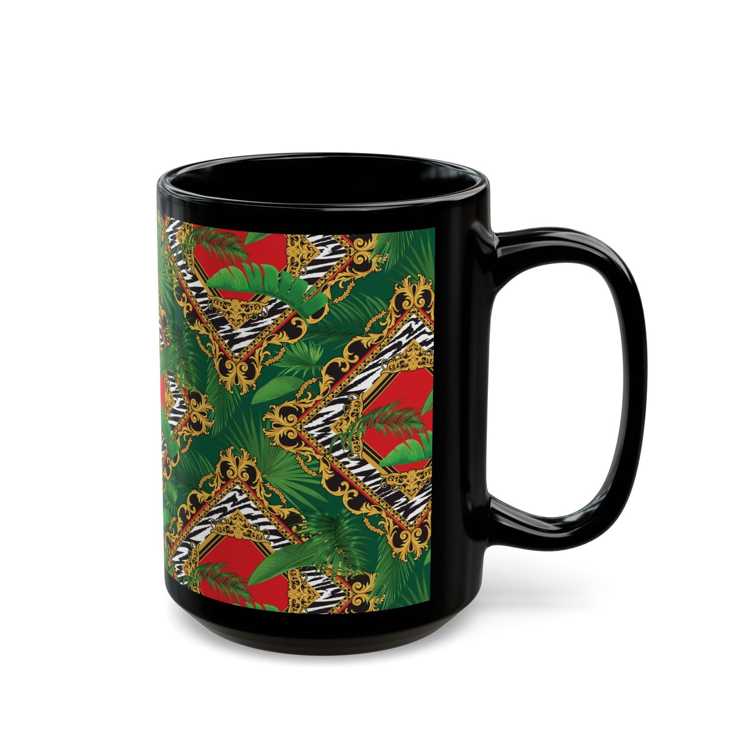 Black Mug (11oz, 15oz), Jungle Luxe, Red