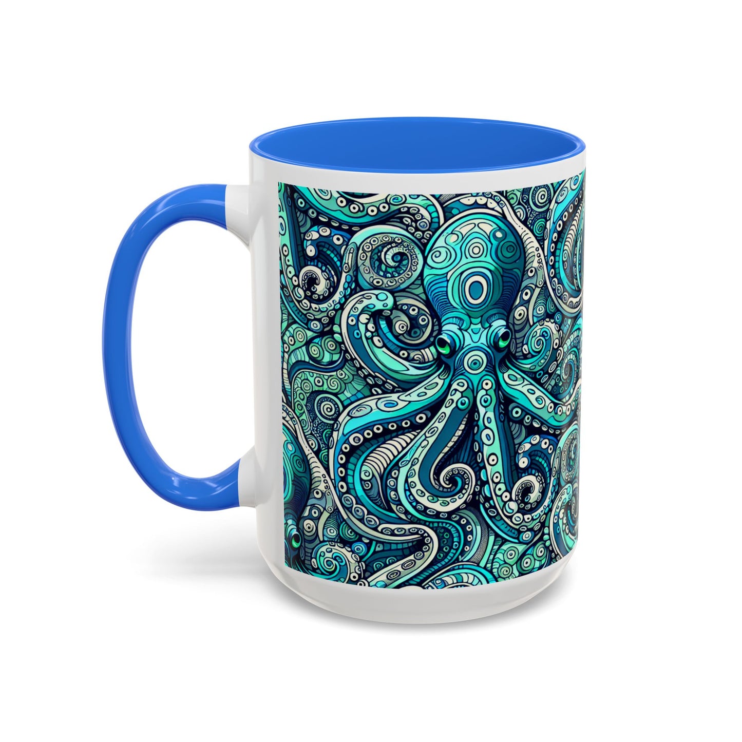Accent Color Coffee Mug, Many Colors - 11oz & 15oz / Aqua Octopus
