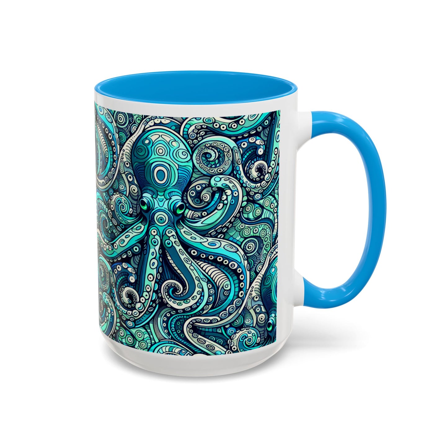 Accent Color Coffee Mug, Many Colors - 11oz & 15oz / Aqua Octopus