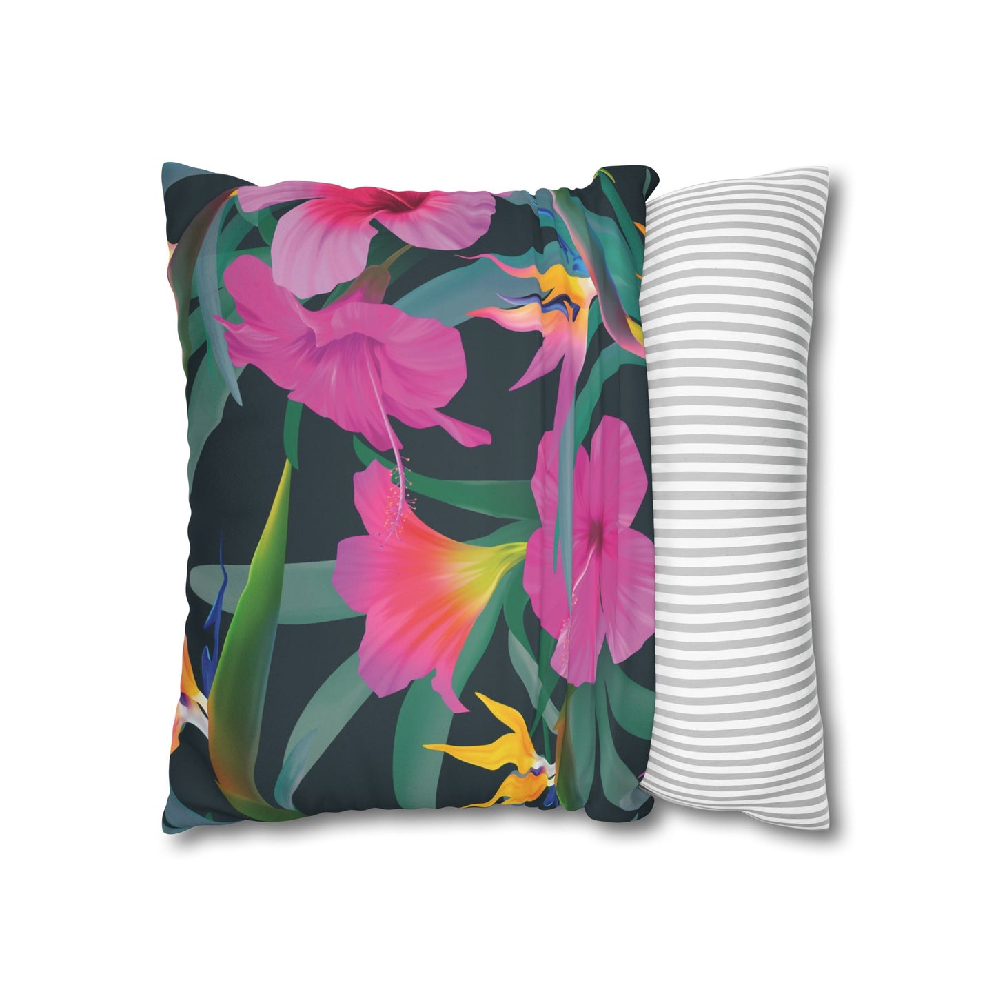 Faux Suede Square Pillowcase - Tropical Floral Beauties