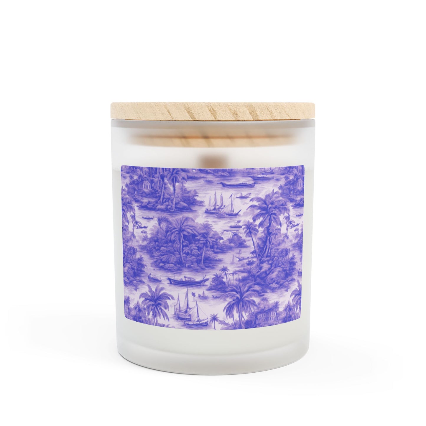 Frosted Glass Candle, 11oz - Tropical Toile #1, Purple