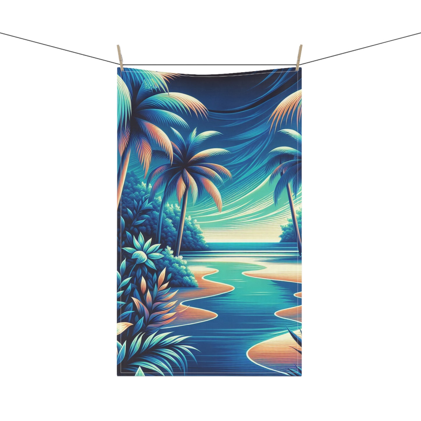 Tea Towels (cotton, poly), Neon Blues Beach