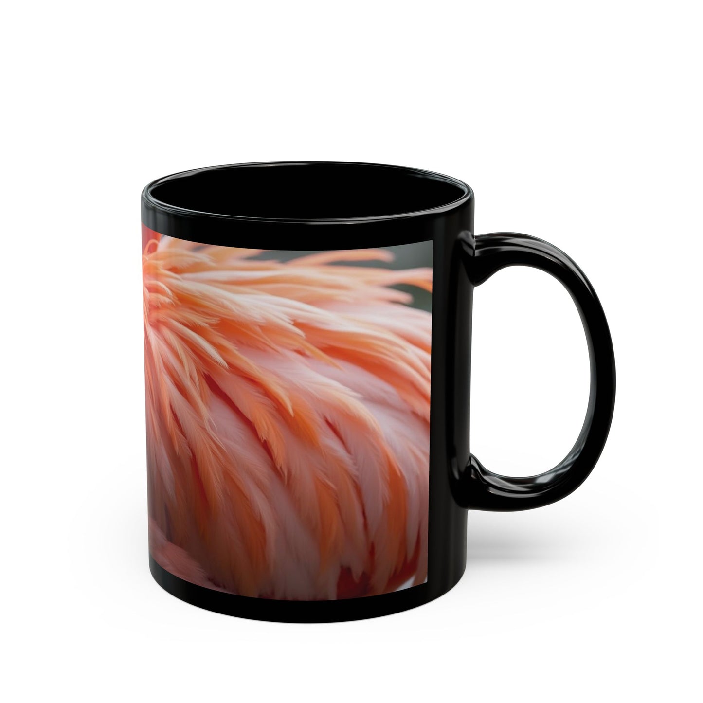 Black Coffee Mug - Tropical Flamingo Feathers