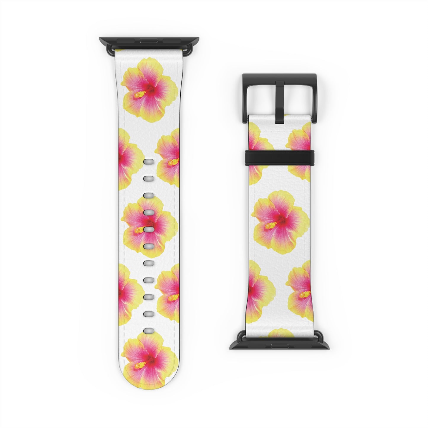 Apple Watch Band - REAL Yellow/Orange Hibiscus Flower, White
