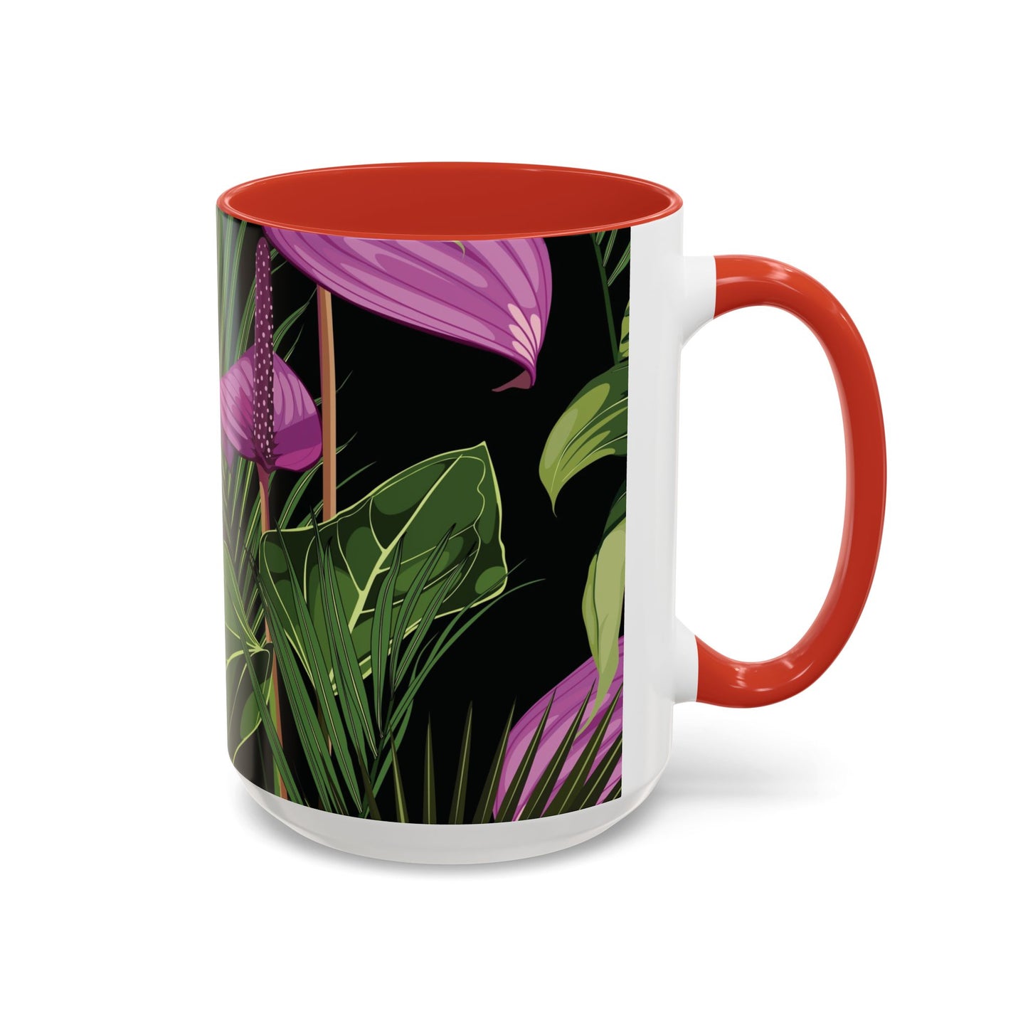 Accent Coffee Mug - Fun Tropical Drinkware for Flower Vibes /Anthurium and Palm