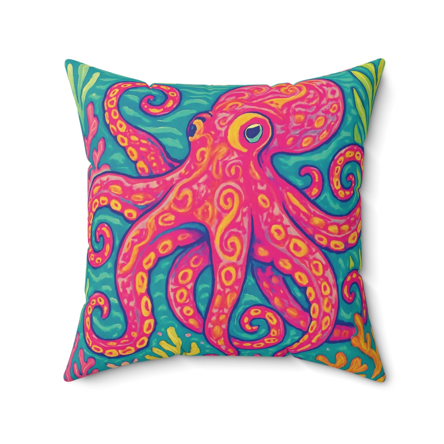 Decorative Pillow - Accent Cushion, 4 Sizes / Octopus Kraken Joe, Red