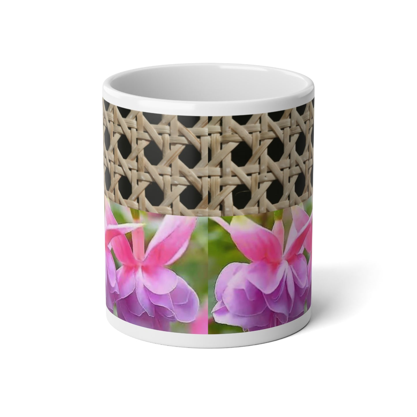 Jumbo Mug, 20oz, Wicker Pink Fuschias | Tropical Coffee Cup