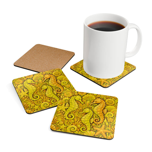 Four-piece Coaster Set - Seahorse Trio/Yellow