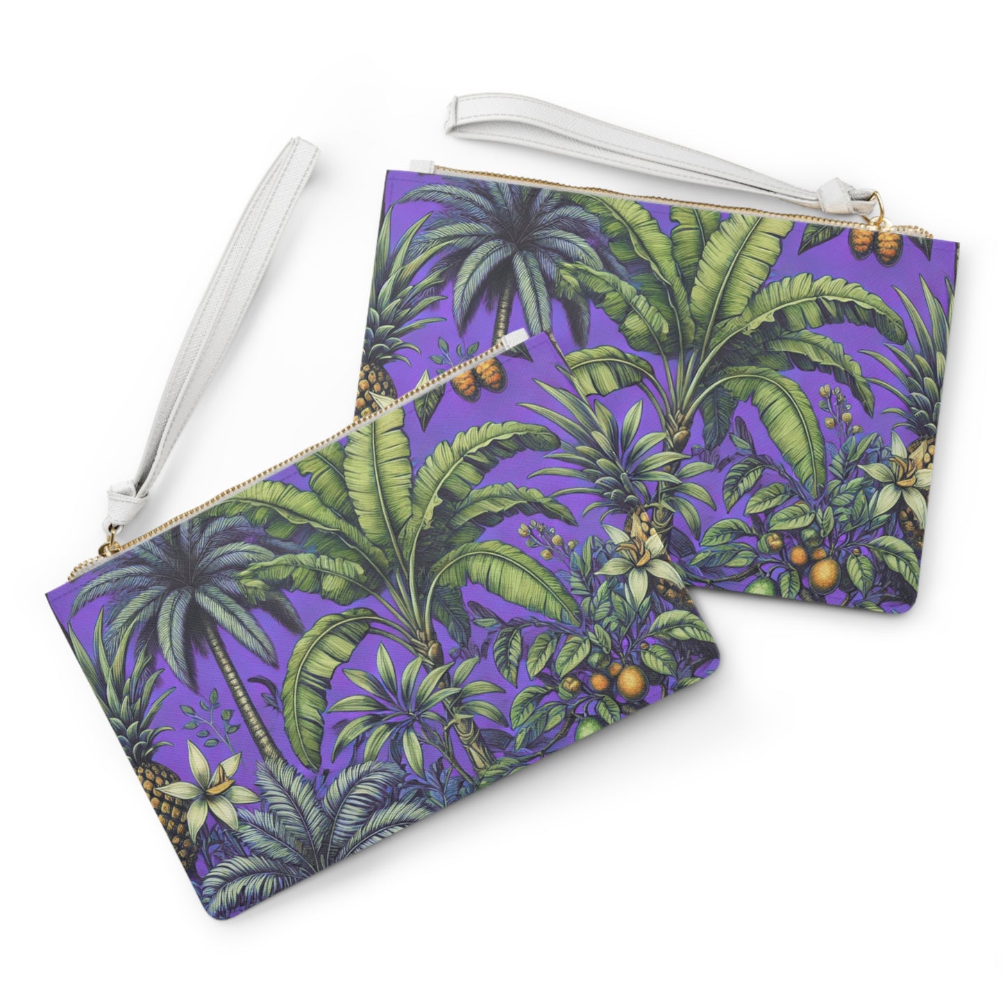 Tropical Faux Leather Clutch Bag - Perfect for Beach Adventures & Summer Vacations / Tropical Fruit, Purple