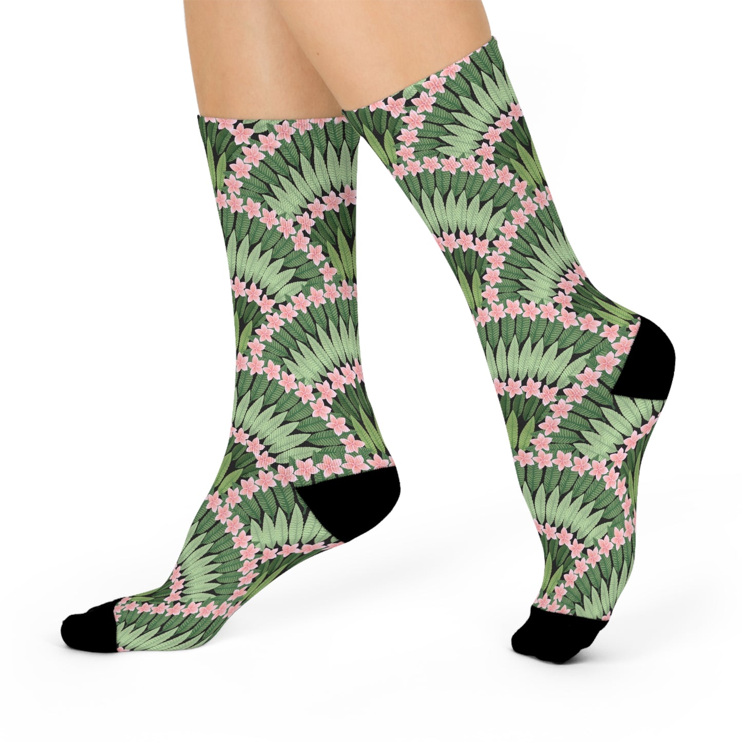 Cushioned Crew Socks - Plumeria and Palms