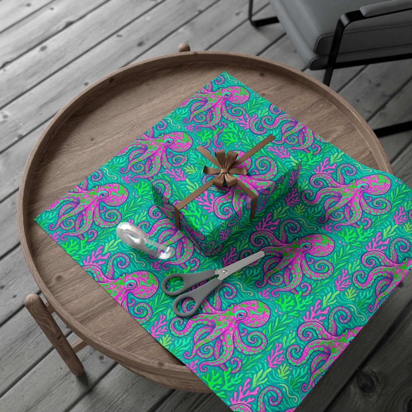 Wrapping Paper - Tropical Gift Wrap for All Occasions / 3 Sizes, 2 Finishes / Octopus Kraken Joe, Purple