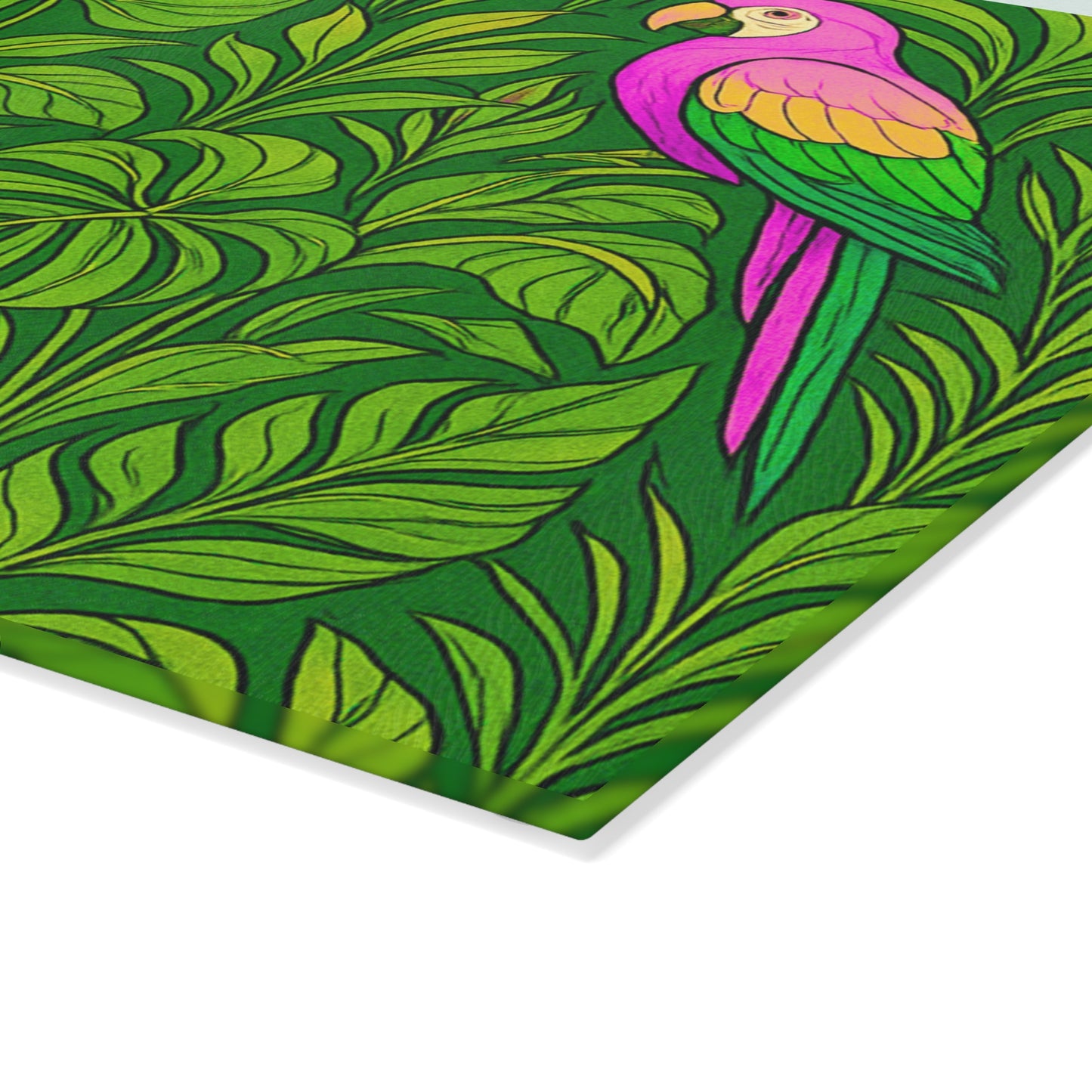 Glass Cutting Board, 2 sizes - Parrot Family/Pink