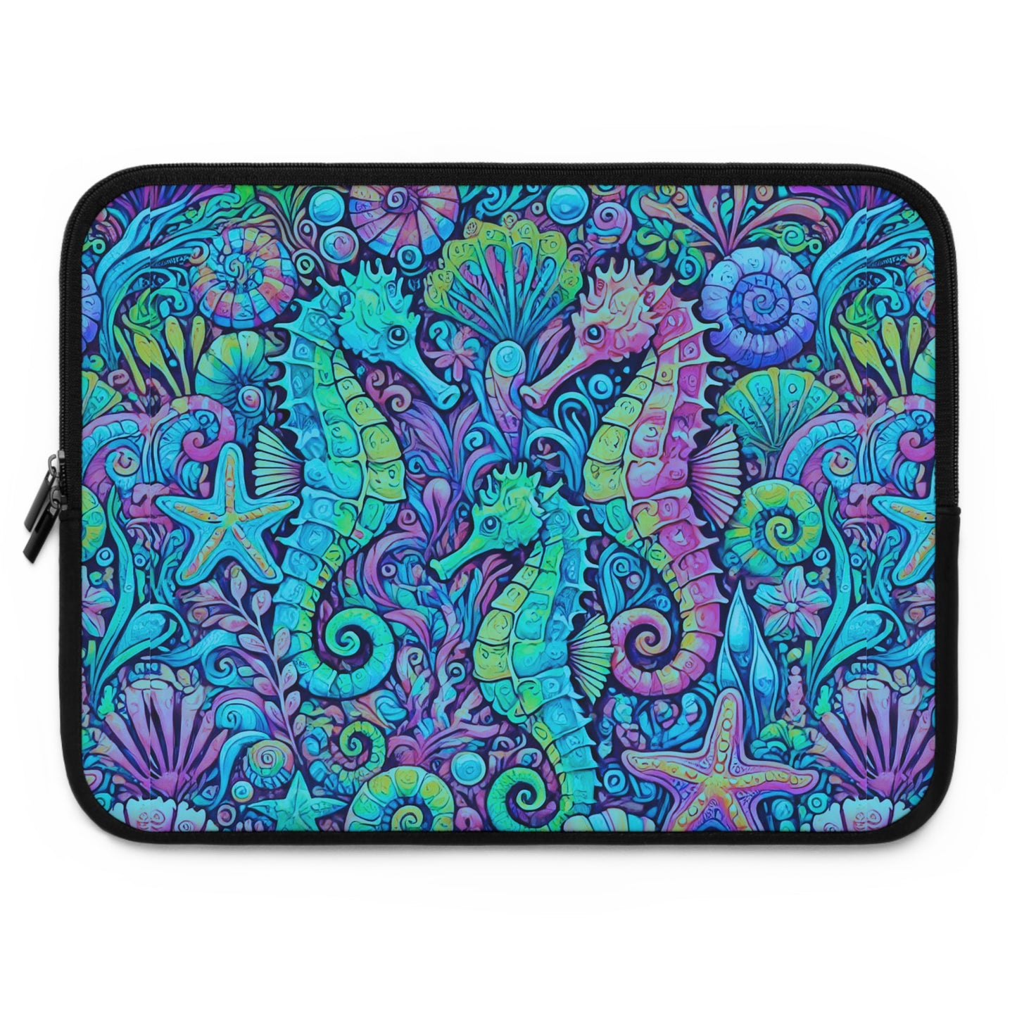 Tropical Laptop Sleeve, 5 Sizes - Perfect for Beach Lovers & Students / Seahorses, Turquoise POP