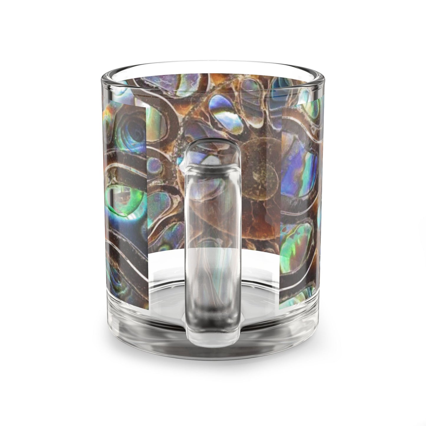 Tropical Glass Mug - 10oz Coffee Cup / Ammonite and Abalone Shells