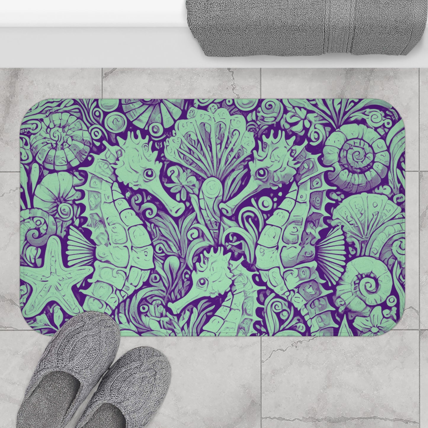 Seahorse Trio/Minty Bath Mat, 2 Sizes - Tropical Vibes for Home Decor