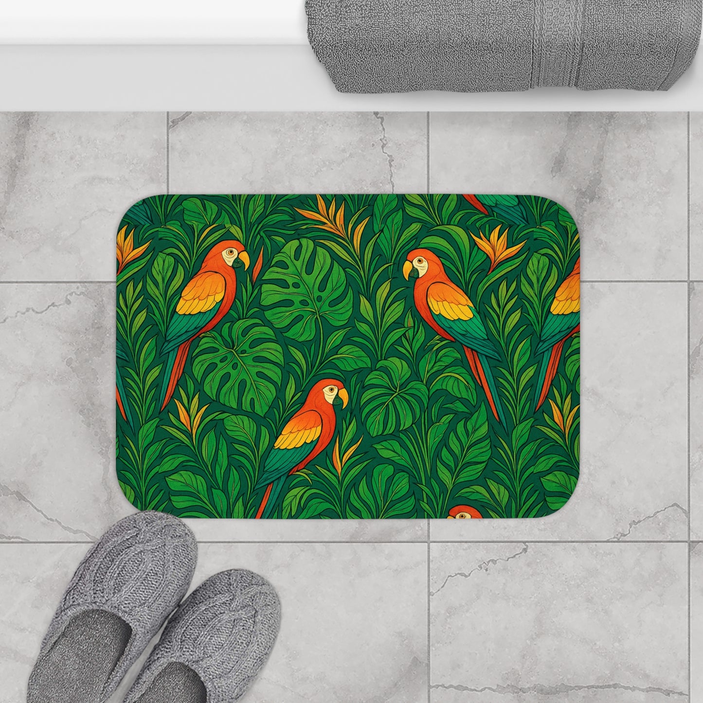 Parrot Family Bath Mat, 2 Sizes - Tropical Vibes for Home Decor