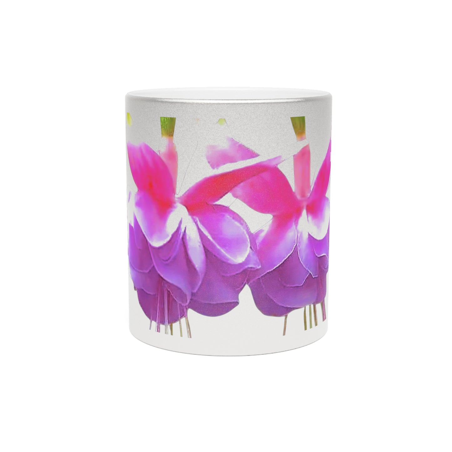 Colorful Flower Metallic Mug, Gold or Silver - Two Fuchsias