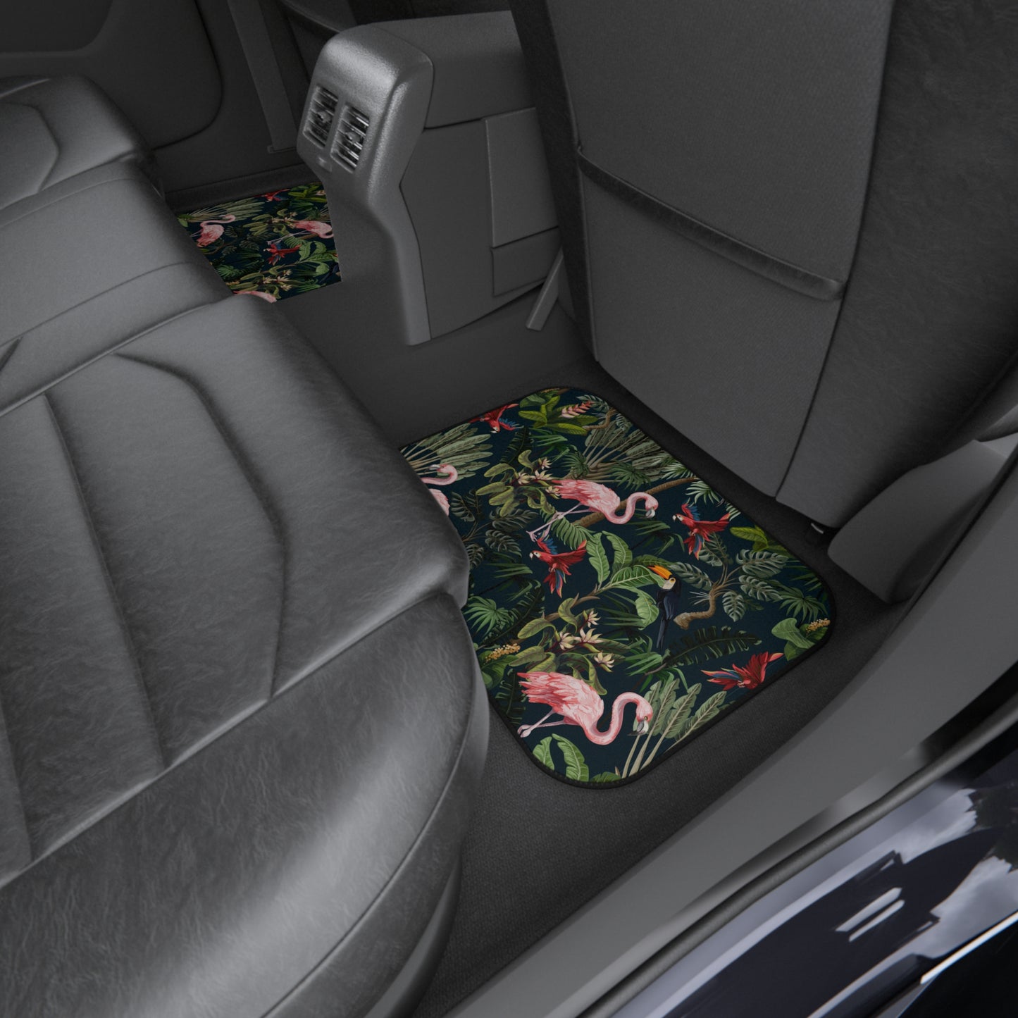 Tropical Flamingo at Midnight Rainforest Party Car Floor Mats - SET of 4, Front and Back