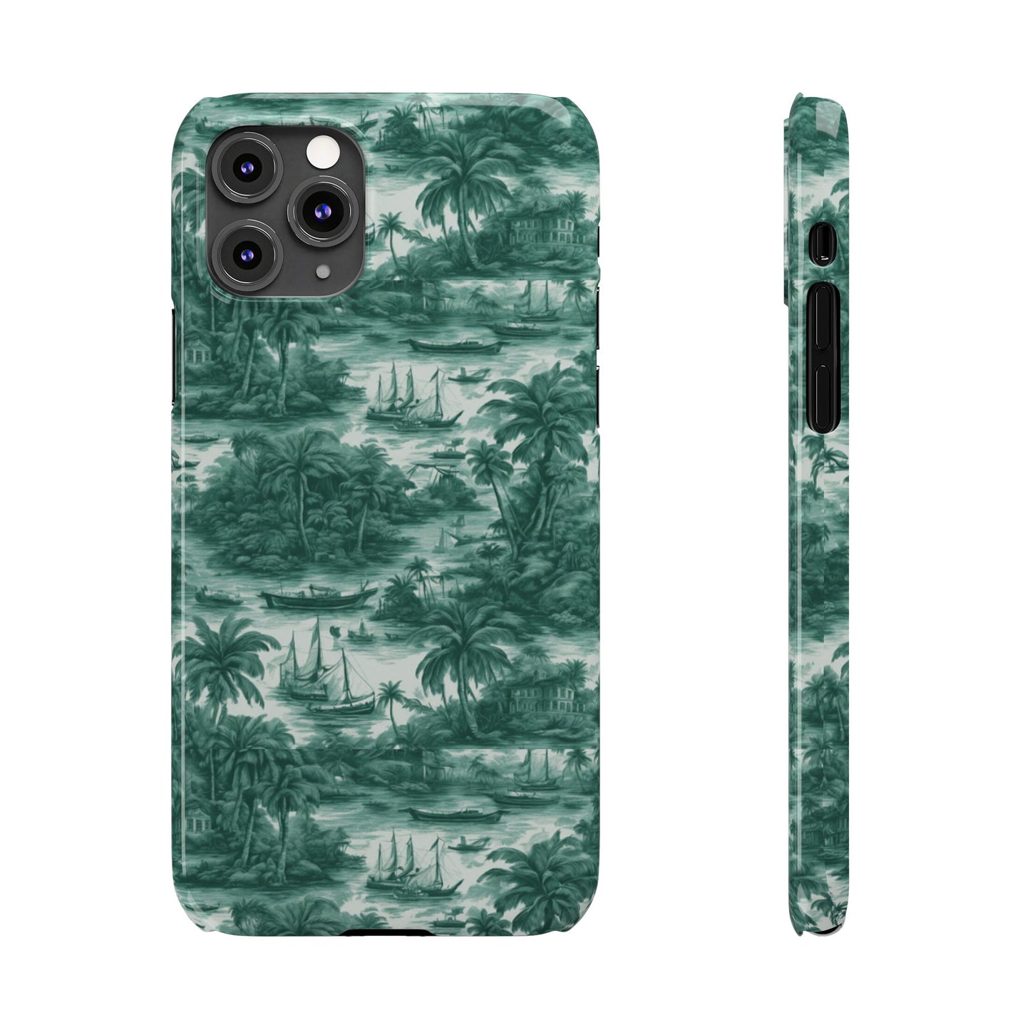 Slim Phone Cases - Tropical Toile #1, evergreen