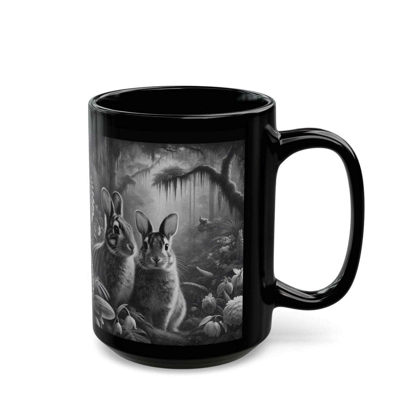 Black Coffee Mug - Tropical Sumatran Rabbits/Slate