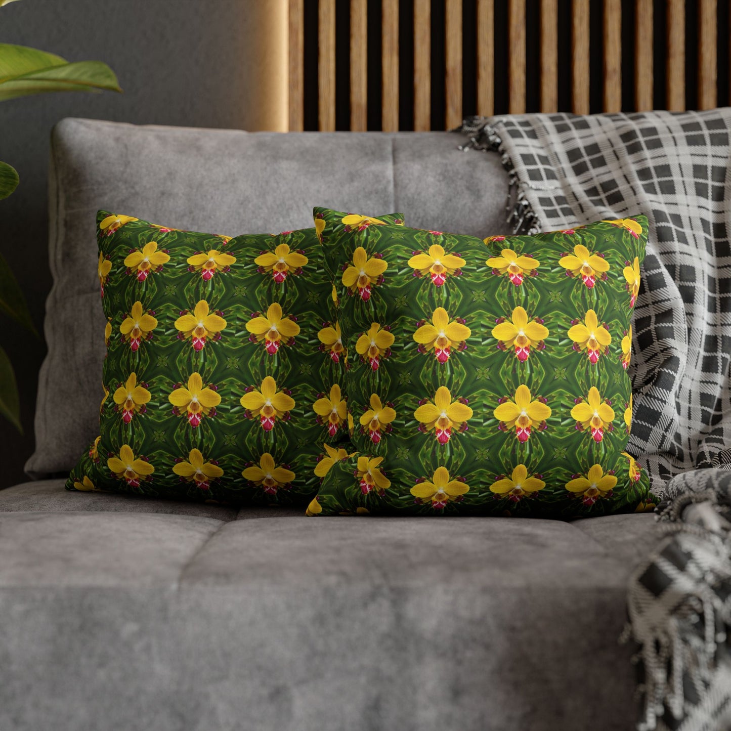 Faux Suede Square Pillowcase - Yellow Orchid Kaleidoscope