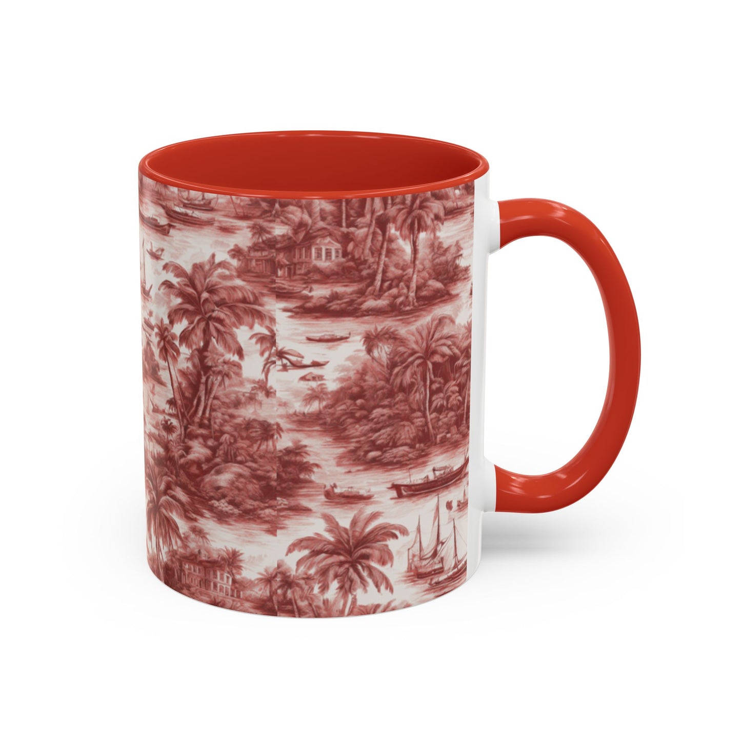 Accent Coffee Mug (11, 15oz), 8 Colors - Tropical Toile #1, russet