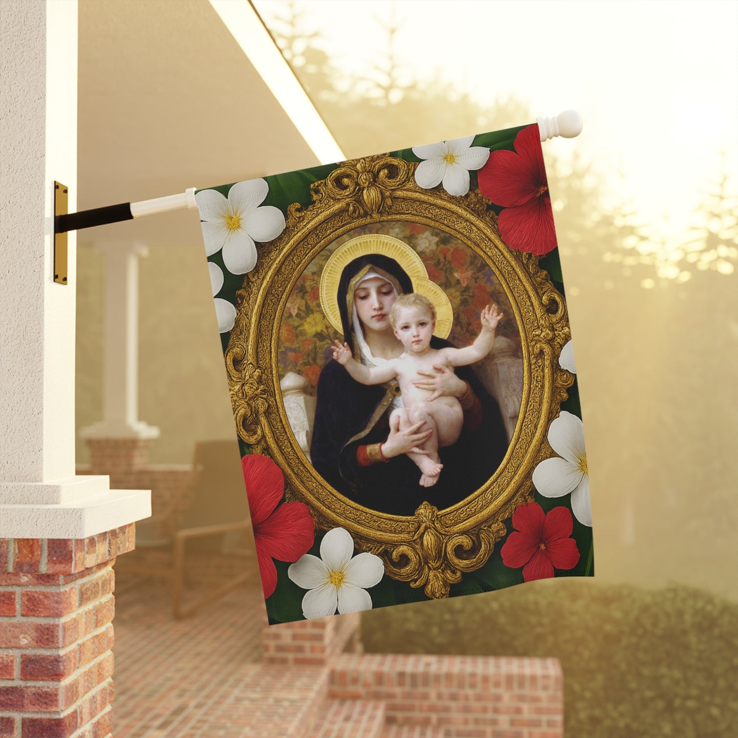 Religious Tropical Garden Flag  - Perfect for Outdoor Decor / Virgin of the Lilies