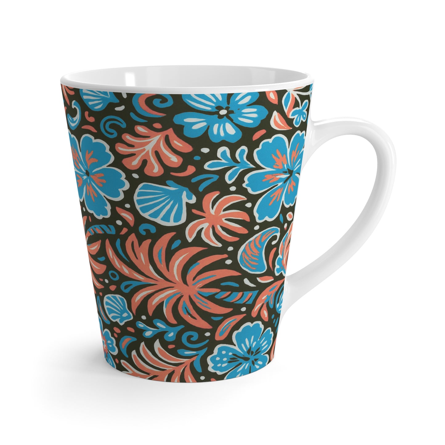 Latte White Mug - Beach Dreams, Coral Blues