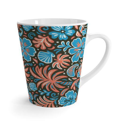 Latte White Mug - Beach Dreams, Coral Blues