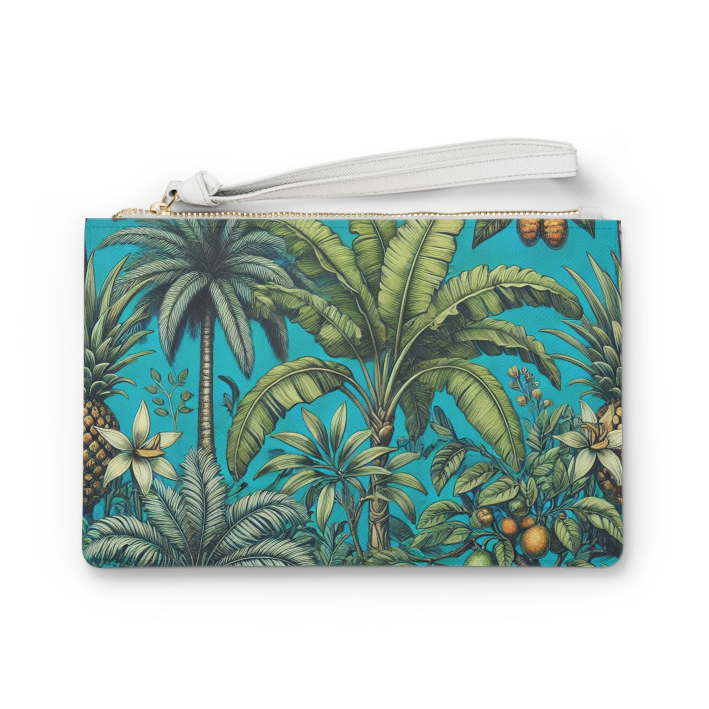 Tropical Faux Leather Clutch Bag - Perfect for Beach Adventures & Summer Vacations / Tropical Fruit, Turquoise
