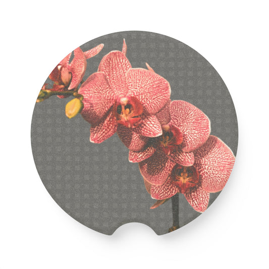 Soapstone Car Coaster - Red Orchid / Grey Wicker