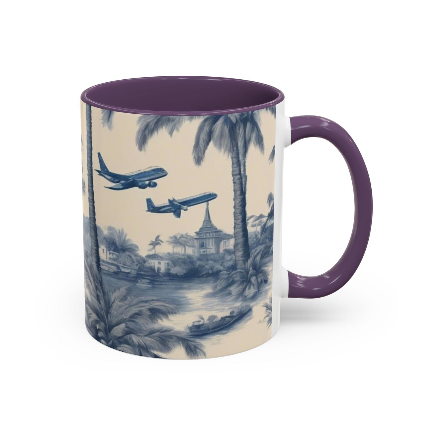 Accent Coffee Mug (11, 15oz), Tropical Travel Toile, Various Colors