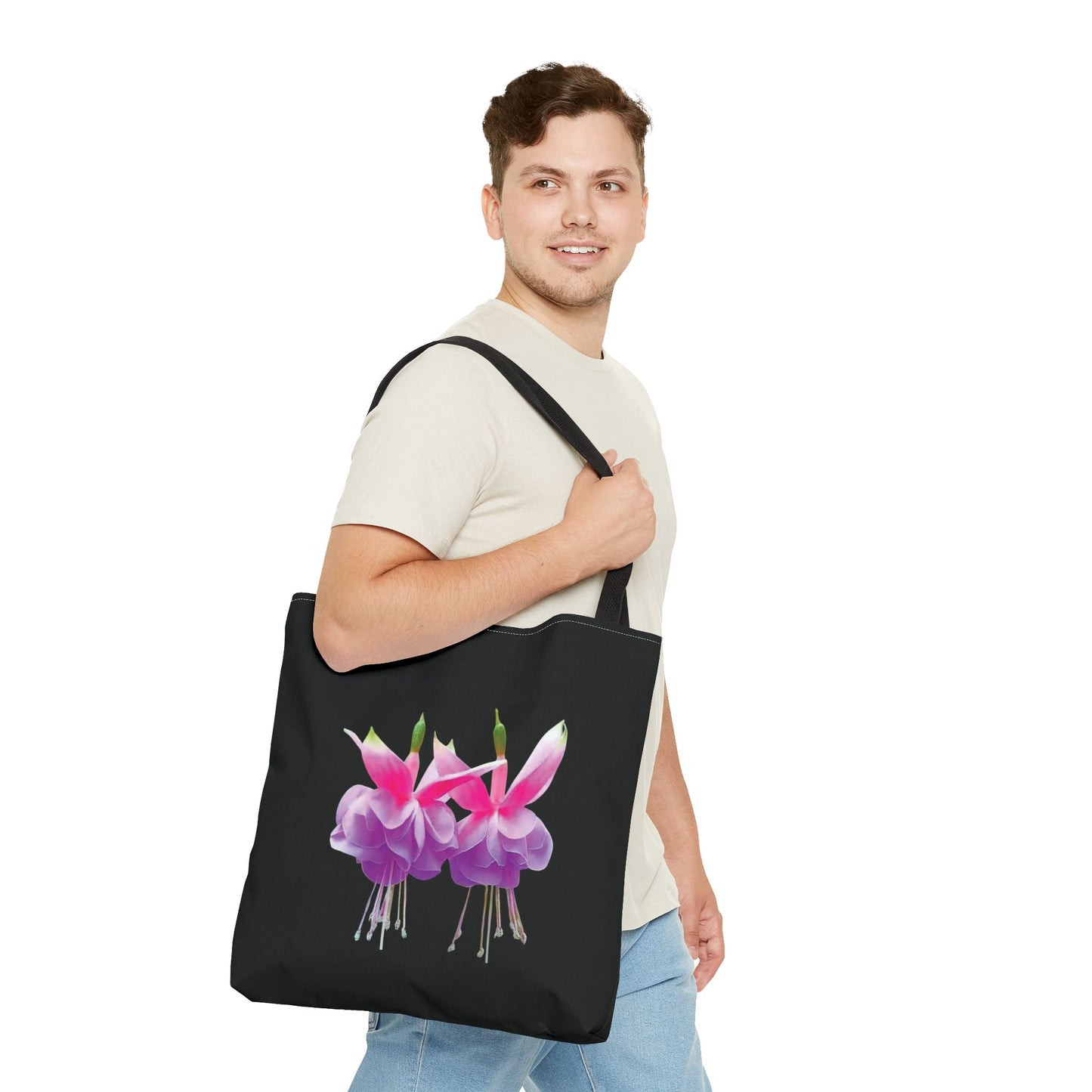 Tropical Real Two Fuchsias/Black Tote Bag - 3 Sizes