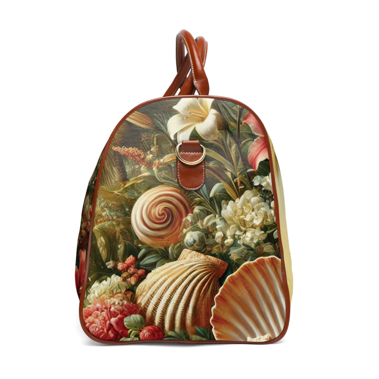 Tropical Waterproof Travel Bag - Perfect for Beach Getaways / Shells and Flowers