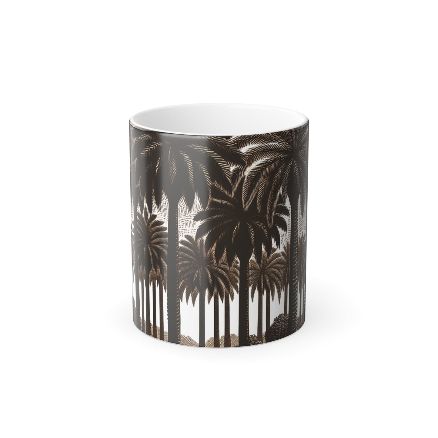 Color Morphing Mug, 11oz, Woodcut Palm Grove