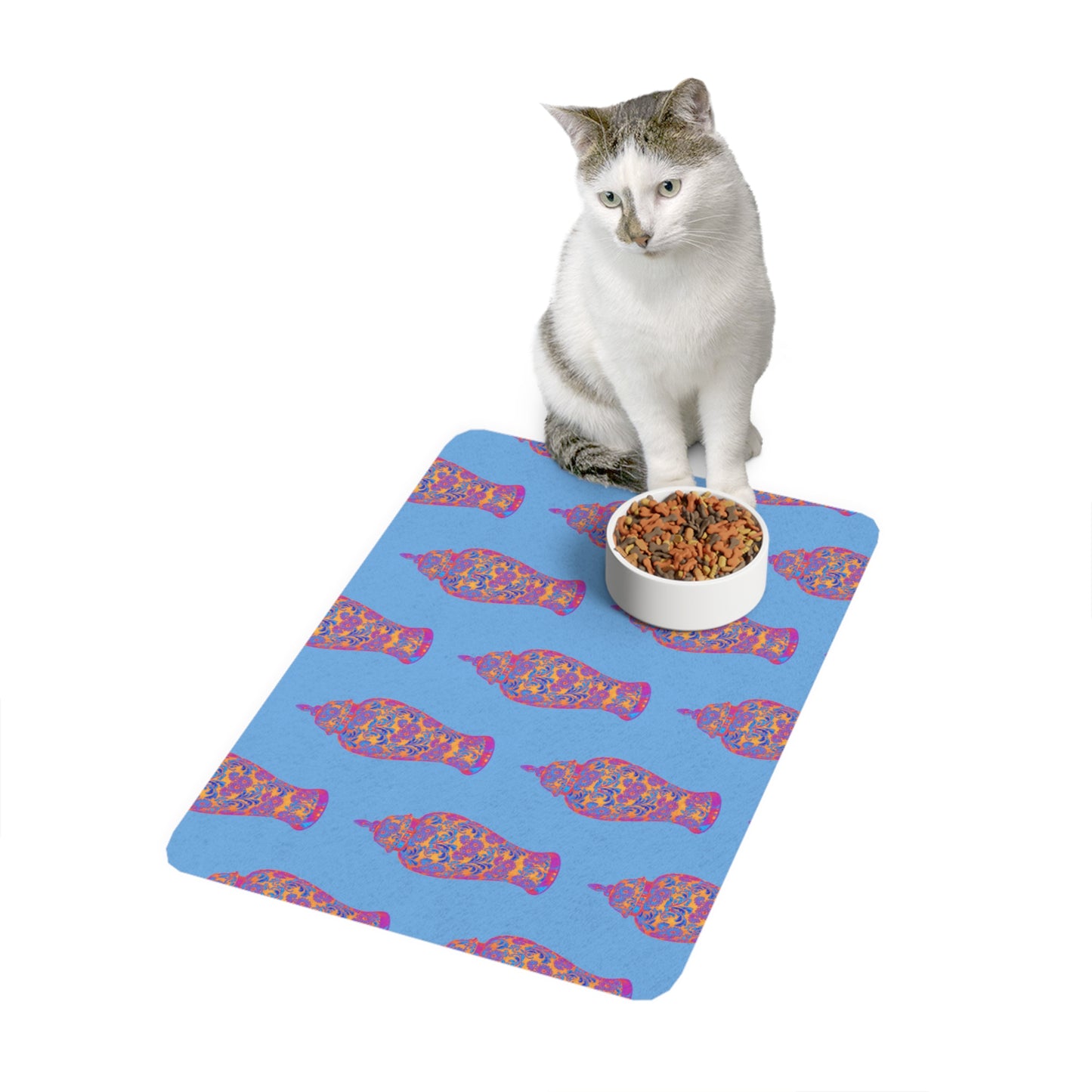 Pet Food Mat (12x18), Heatwave Ginger Jar repeat light blue